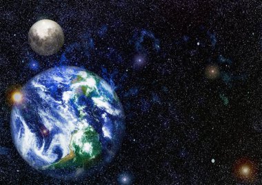 Dünya ve ay uzaydan görüntüleyin. NASA tarafından döşenmiş öğeler dahil olmak üzere son derece ayrıntılı görüntü.