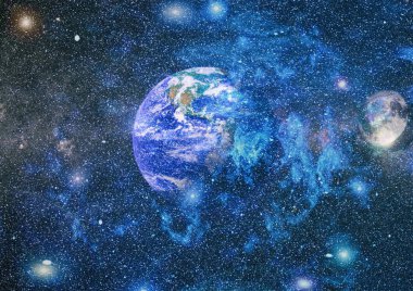 Dünya ve ay uzaydan görüntüleyin. NASA tarafından döşenmiş öğeler dahil olmak üzere son derece ayrıntılı görüntü.