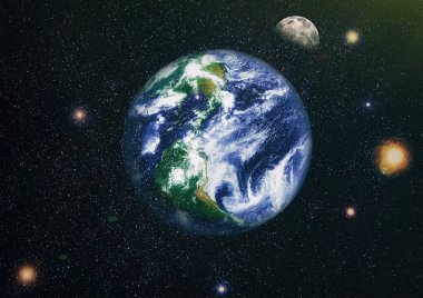 Dünya ve ay uzaydan görüntüleyin. NASA tarafından döşenmiş öğeler dahil olmak üzere son derece ayrıntılı görüntü.