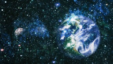 Dünya ve ay uzaydan görüntüleyin. NASA tarafından döşenmiş öğeler dahil olmak üzere son derece ayrıntılı görüntü.