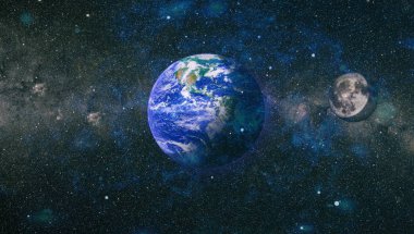 Dünya ve ay uzaydan görüntüleyin. NASA tarafından döşenmiş öğeler dahil olmak üzere son derece ayrıntılı görüntü.