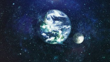 Dünya ve ay uzaydan görüntüleyin. NASA tarafından döşenmiş öğeler dahil olmak üzere son derece ayrıntılı görüntü.