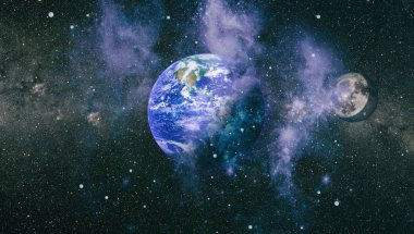 Dünya ve ay uzaydan görüntüleyin. NASA tarafından döşenmiş öğeler dahil olmak üzere son derece ayrıntılı görüntü.