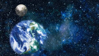 Dünya ve ay uzaydan görüntüleyin. NASA tarafından döşenmiş öğeler dahil olmak üzere son derece ayrıntılı görüntü.