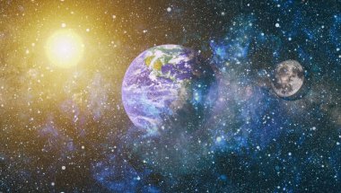 Dünya ve ay uzaydan görüntüleyin. NASA tarafından döşenmiş öğeler dahil olmak üzere son derece ayrıntılı görüntü.