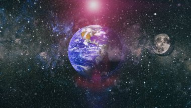 Dünya ve ay uzaydan görüntüleyin. NASA tarafından döşenmiş öğeler dahil olmak üzere son derece ayrıntılı görüntü.