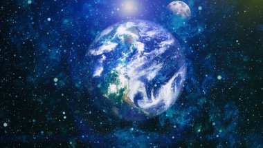 Dünya ve ay uzaydan görüntüleyin. NASA tarafından döşenmiş öğeler dahil olmak üzere son derece ayrıntılı görüntü.