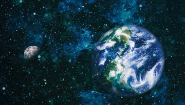 Dünya ve ay uzaydan görüntüleyin. NASA tarafından döşenmiş öğeler dahil olmak üzere son derece ayrıntılı görüntü.