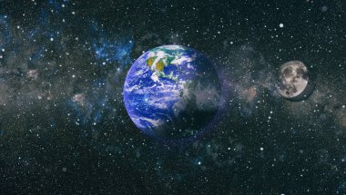 Dünya ve ay uzaydan görüntüleyin. NASA tarafından döşenmiş öğeler dahil olmak üzere son derece ayrıntılı görüntü.