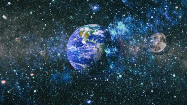 Dünya ve ay uzaydan görüntüleyin. NASA tarafından döşenmiş öğeler dahil olmak üzere son derece ayrıntılı görüntü.