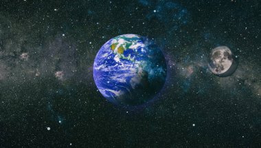 Dünya ve ay uzaydan görüntüleyin. NASA tarafından döşenmiş öğeler dahil olmak üzere son derece ayrıntılı görüntü.