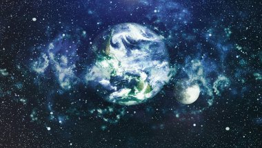 Dünya ve ay uzaydan görüntüleyin. NASA tarafından döşenmiş öğeler dahil olmak üzere son derece ayrıntılı görüntü.