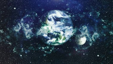 Dünya ve ay uzaydan görüntüleyin. NASA tarafından döşenmiş öğeler dahil olmak üzere son derece ayrıntılı görüntü.