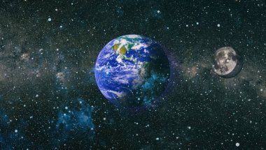 Dünya ve ay uzaydan görüntüleyin. NASA tarafından döşenmiş öğeler dahil olmak üzere son derece ayrıntılı görüntü.