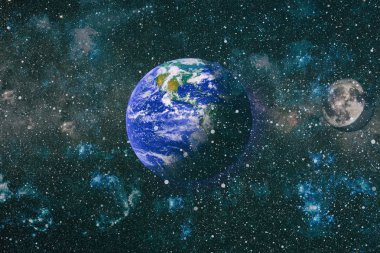 Dünya ve ay uzaydan görüntüleyin. NASA tarafından döşenmiş öğeler dahil olmak üzere son derece ayrıntılı görüntü.