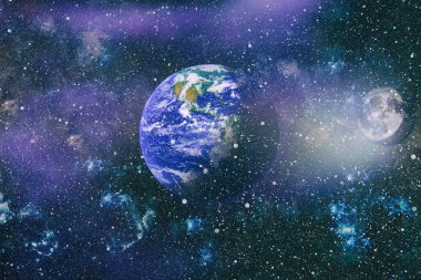 Dünya ve ay uzaydan görüntüleyin. NASA tarafından döşenmiş öğeler dahil olmak üzere son derece ayrıntılı görüntü.