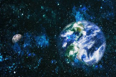 Dünya ve ay uzaydan görüntüleyin. NASA tarafından döşenmiş öğeler dahil olmak üzere son derece ayrıntılı görüntü.