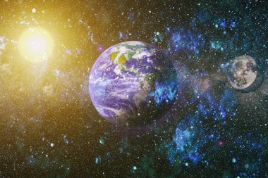 Dünya ve ay uzaydan görüntüleyin. NASA tarafından döşenmiş öğeler dahil olmak üzere son derece ayrıntılı görüntü.