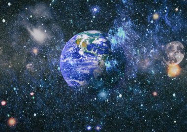 Dünya ve ay uzaydan görüntüleyin. NASA tarafından döşenmiş öğeler dahil olmak üzere son derece ayrıntılı görüntü.