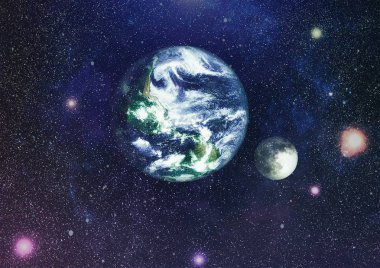 Dünya ve ay uzaydan görüntüleyin. NASA tarafından döşenmiş öğeler dahil olmak üzere son derece ayrıntılı görüntü.