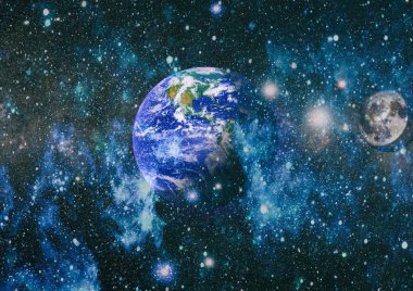 Dünya ve ay uzaydan görüntüleyin. NASA tarafından döşenmiş öğeler dahil olmak üzere son derece ayrıntılı görüntü.