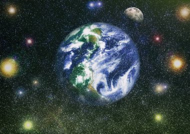 Dünya ve ay uzaydan görüntüleyin. NASA tarafından döşenmiş öğeler dahil olmak üzere son derece ayrıntılı görüntü.