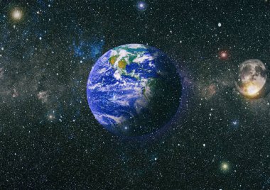 Dünya ve ay uzaydan görüntüleyin. NASA tarafından döşenmiş öğeler dahil olmak üzere son derece ayrıntılı görüntü.