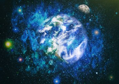 Dünya ve ay uzaydan görüntüleyin. NASA tarafından döşenmiş öğeler dahil olmak üzere son derece ayrıntılı görüntü.