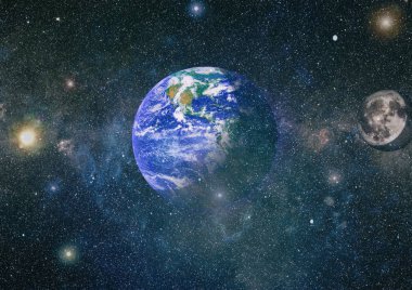 Dünya ve ay uzaydan görüntüleyin. NASA tarafından döşenmiş öğeler dahil olmak üzere son derece ayrıntılı görüntü.