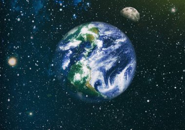 Dünya ve ay uzaydan görüntüleyin. NASA tarafından döşenmiş öğeler dahil olmak üzere son derece ayrıntılı görüntü.