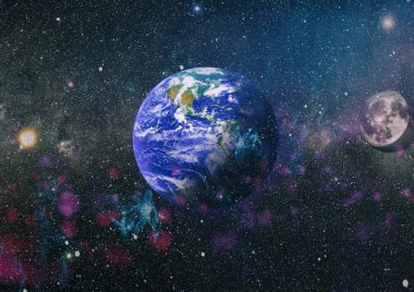 Dünya ve ay uzaydan görüntüleyin. NASA tarafından döşenmiş öğeler dahil olmak üzere son derece ayrıntılı görüntü.