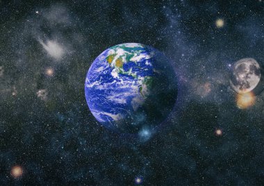 Dünya ve ay uzaydan görüntüleyin. NASA tarafından döşenmiş öğeler dahil olmak üzere son derece ayrıntılı görüntü.