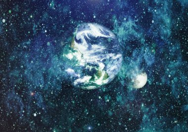 Dünya ve ay uzaydan görüntüleyin. NASA tarafından döşenmiş öğeler dahil olmak üzere son derece ayrıntılı görüntü.