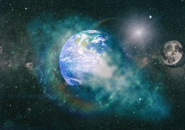 Dünya ve ay uzaydan görüntüleyin. NASA tarafından döşenmiş öğeler dahil olmak üzere son derece ayrıntılı görüntü.