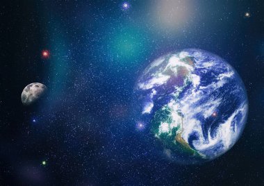 Dünya ve ay uzaydan görüntüleyin. NASA tarafından döşenmiş öğeler dahil olmak üzere son derece ayrıntılı görüntü.