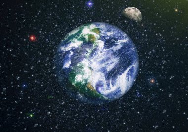 Dünya ve ay uzaydan görüntüleyin. NASA tarafından döşenmiş öğeler dahil olmak üzere son derece ayrıntılı görüntü.