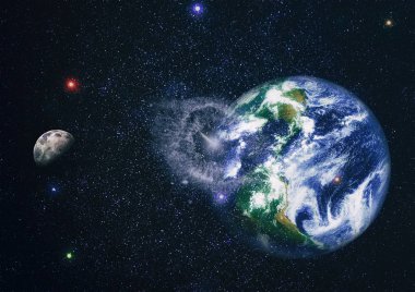 Dünya ve ay uzaydan görüntüleyin. NASA tarafından döşenmiş öğeler dahil olmak üzere son derece ayrıntılı görüntü.