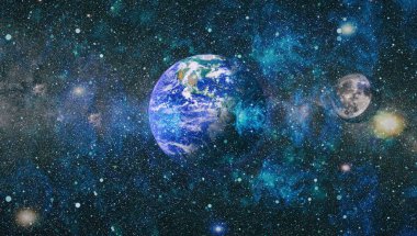 Dünya ve ay uzaydan görüntüleyin. NASA tarafından döşenmiş öğeler dahil olmak üzere son derece ayrıntılı görüntü.