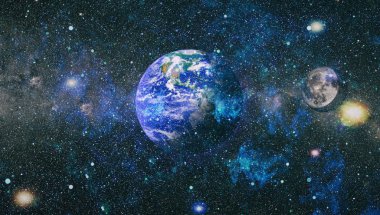 Dünya ve ay uzaydan görüntüleyin. NASA tarafından döşenmiş öğeler dahil olmak üzere son derece ayrıntılı görüntü.