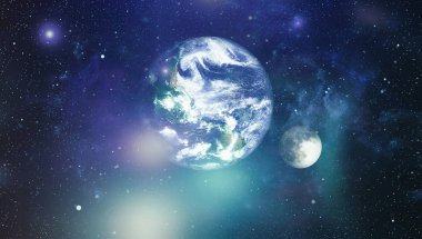 Dünya ve ay uzaydan görüntüleyin. NASA tarafından döşenmiş öğeler dahil olmak üzere son derece ayrıntılı görüntü.