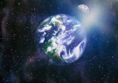 Dünya ve ay uzaydan görüntüleyin. NASA tarafından döşenmiş öğeler dahil olmak üzere son derece ayrıntılı görüntü.