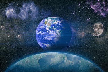 Dünya ve ay uzaydan görüntüleyin. NASA tarafından döşenmiş öğeler dahil olmak üzere son derece ayrıntılı görüntü.