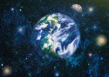 Dünya ve ay uzaydan görüntüleyin. NASA tarafından döşenmiş öğeler dahil olmak üzere son derece ayrıntılı görüntü.