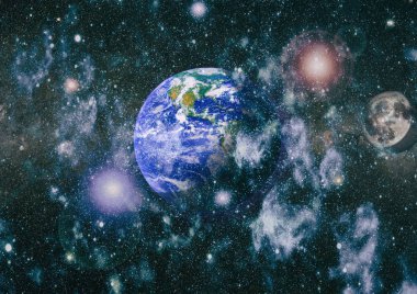 Dünya ve ay uzaydan görüntüleyin. NASA tarafından döşenmiş öğeler dahil olmak üzere son derece ayrıntılı görüntü.