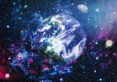 Dünya ve ay uzaydan görüntüleyin. NASA tarafından döşenmiş öğeler dahil olmak üzere son derece ayrıntılı görüntü.