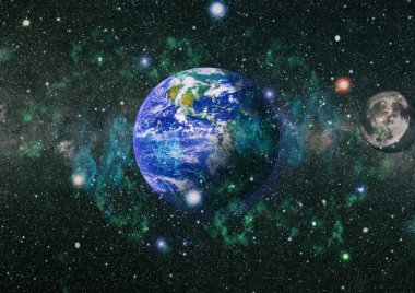 Dünya ve ay uzaydan görüntüleyin. NASA tarafından döşenmiş öğeler dahil olmak üzere son derece ayrıntılı görüntü.