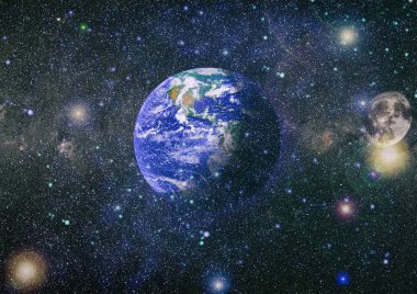 Dünya ve ay uzaydan görüntüleyin. NASA tarafından döşenmiş öğeler dahil olmak üzere son derece ayrıntılı görüntü.