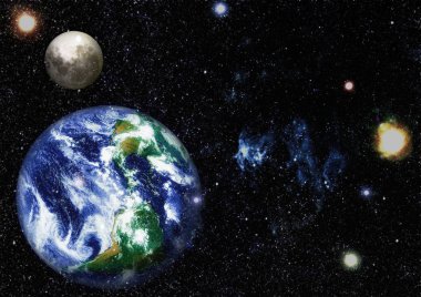 Dünya ve ay uzaydan görüntüleyin. NASA tarafından döşenmiş öğeler dahil olmak üzere son derece ayrıntılı görüntü.