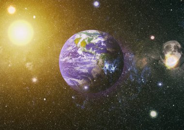 Dünya ve ay uzaydan görüntüleyin. NASA tarafından döşenmiş öğeler dahil olmak üzere son derece ayrıntılı görüntü.