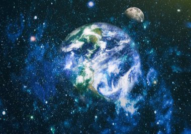 Dünya ve ay uzaydan görüntüleyin. NASA tarafından döşenmiş öğeler dahil olmak üzere son derece ayrıntılı görüntü.